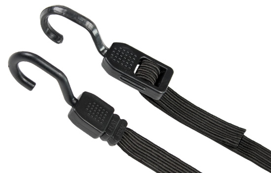 OPTIONAL: Heavy duty molded hooks integrated into 3/4" flat bungee straps